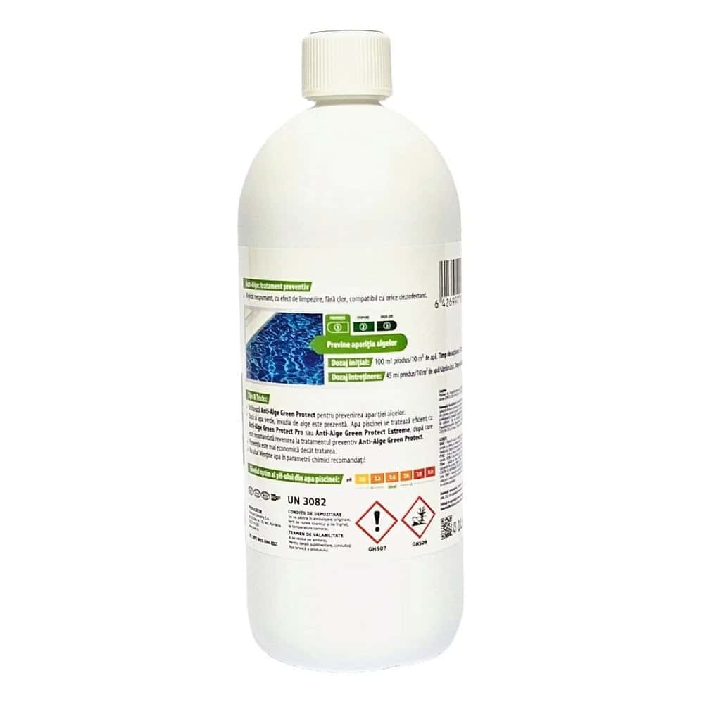 ​Solutie anti-Alge Green Protect Kloer, previne aparitia algelor, efect de limpezire, fara clor, pentru apa piscina, 1 l 2