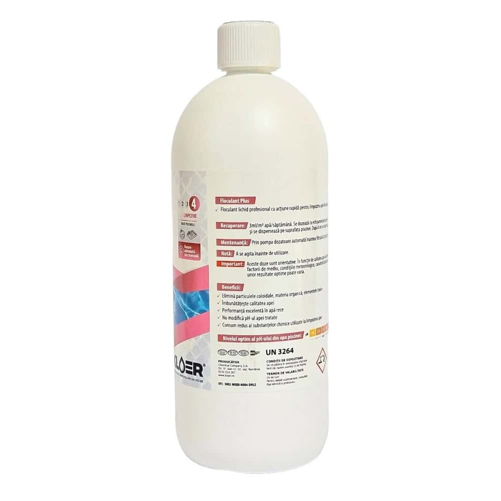 ​Lichid profesional cu actiune rapida pentru limpezirea apei din piscina, Floculant Plus Kloer, concentrat, imbunatateste calitatea apei, actiune rapida, 1 l 2