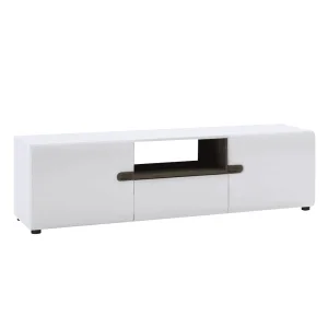 Comoda TV alba stralucitoare HG/stejar sonoma inchis, LYNATET TYP 50