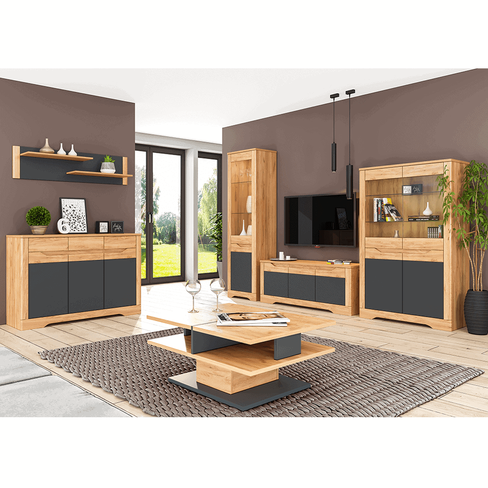 Dulap cu spatiu pt. umerase Q, gri craft auriu / gri grafit, FIDEL 2