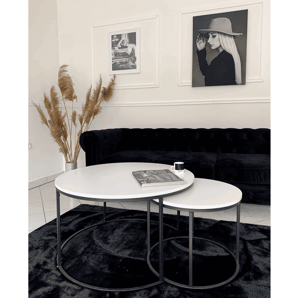 Set de doua mese de cafea, alb/negru, IKLIN 3