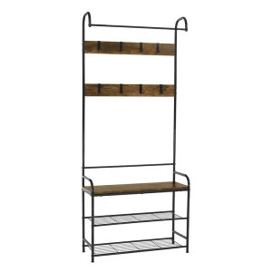 Raft pentru pantofi, lemn rustic si metal negru / MDF, KELAM