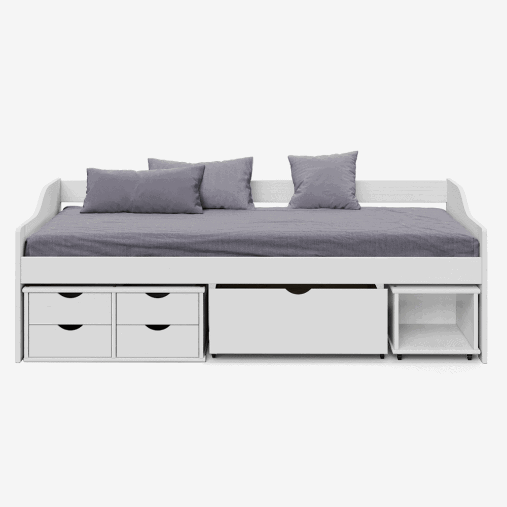 Pat cu spatiu de depozitare, alb, lemn masiv, 90x200, MAXI NEW 3