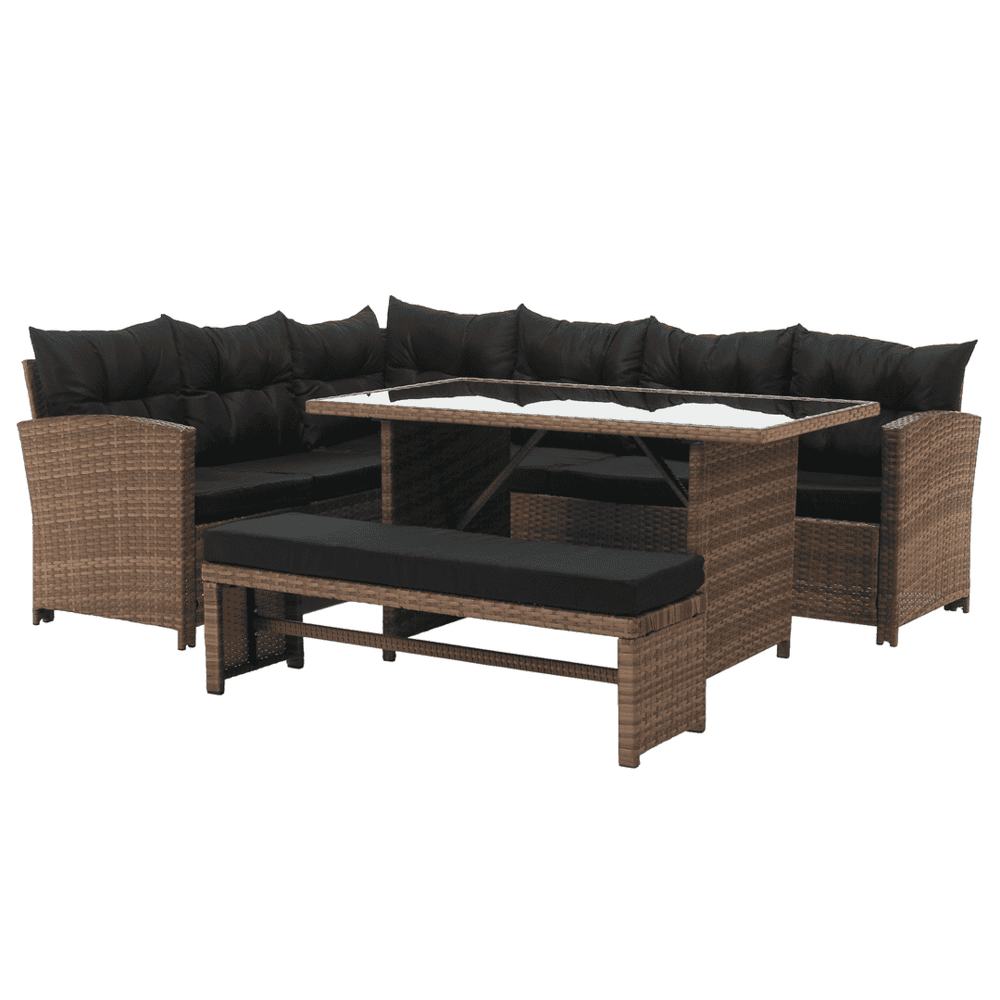 Set de gradina din ratan, maro deschis / negru, MADUL
