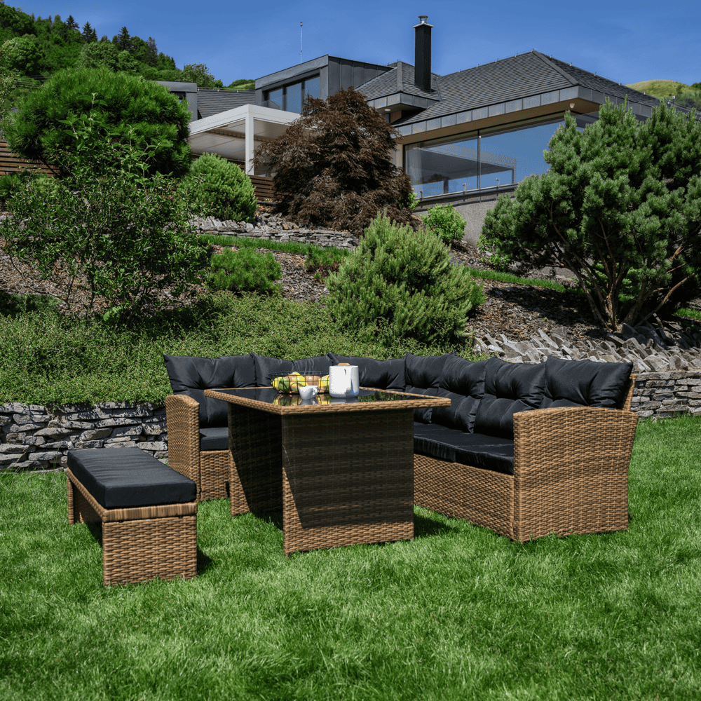 Set de gradina din ratan, maro deschis / negru, MADUL 2