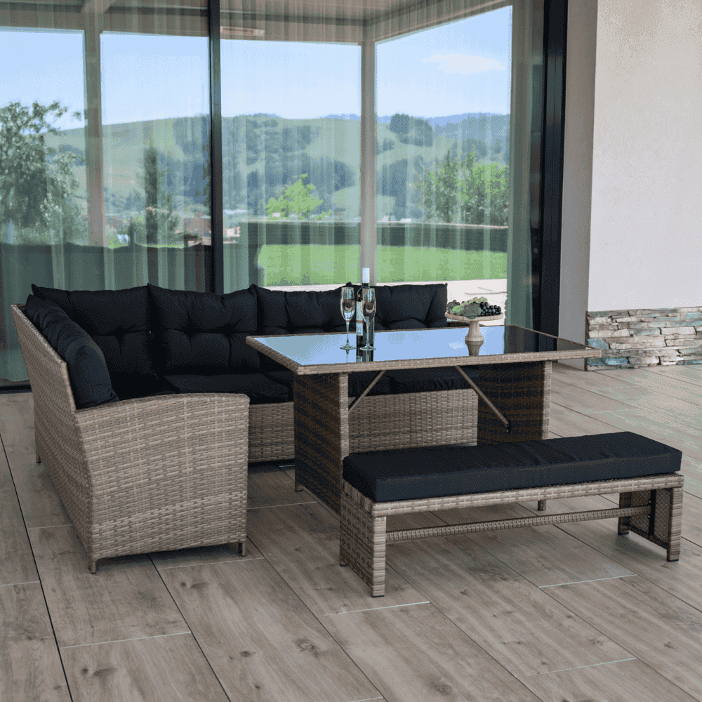 Set de gradina din ratan, maro deschis / negru, MADUL 10