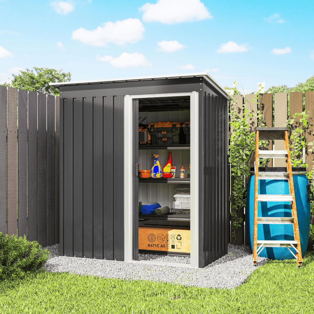 Magazie de gradina DacEnergy©, realizata din otel galvanizat si tabla de otel vopsita, 1 usa glisanta, 4 guri de ventilatie, 164 × 100 × 184 cm 5