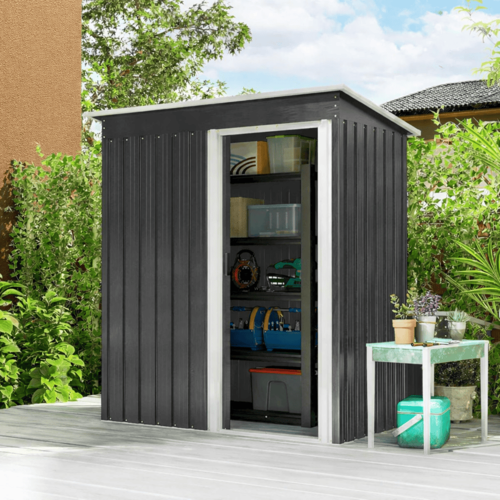 Magazie de gradina DacEnergy©, realizata din otel galvanizat si tabla de otel vopsita, 1 usa glisanta, 4 guri de ventilatie, 164 × 100 × 184 cm 6