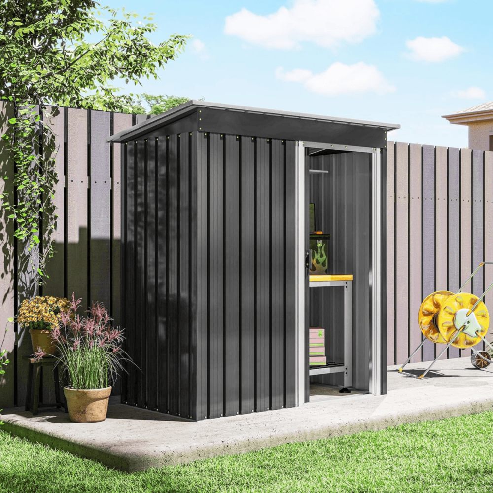 Magazie de gradina DacEnergy©, realizata din otel galvanizat si tabla de otel vopsita, 1 usa glisanta, 4 guri de ventilatie, 164 × 100 × 184 cm 7