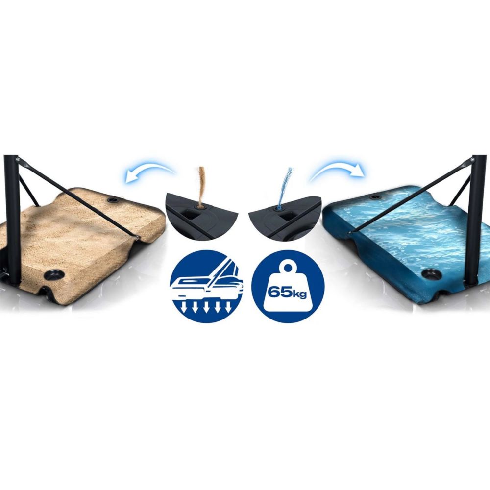Cos de baschet independent, constructie robusta din otel, placa transparenta din PVC de 110 × 75 cm, inaltime reglabila 1,35-3 m, cerc de 45 cm, fabricat din otel 14