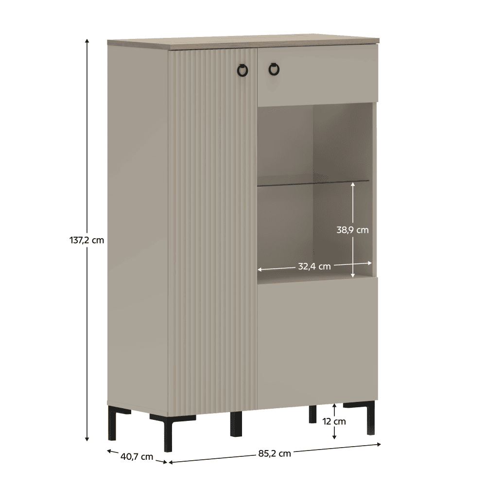 Vitrina joasa, gri-maroniu Taupe/stejar silverjack, DOMCA 1D1W/140 2