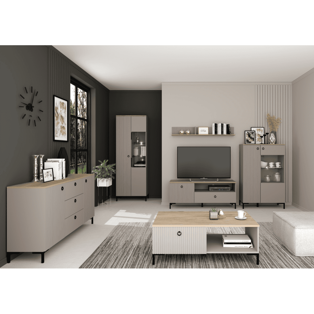 Vitrina joasa, gri-maroniu Taupe/stejar silverjack, DOMCA 1D1W/140 4