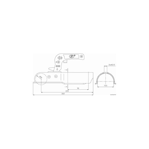 Cupla remorca 1300 kg pentru ax patrat 70 mm Cod: 1300J