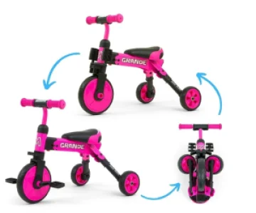 Tricicleta pliabila, transformabila in Bicicleta fara pedale, Grande Pink