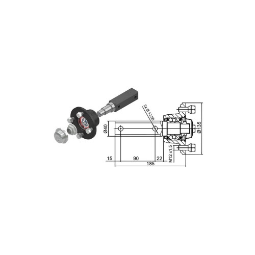 Butuc roata remorca 4x100 cu ax complet si accesorii  Cod: CW-0203 2