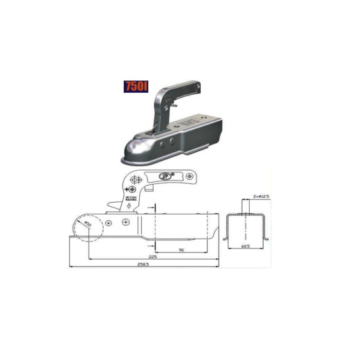 Cupla remorca 750 kg pentru ax patrat 60 mm Cod:750I