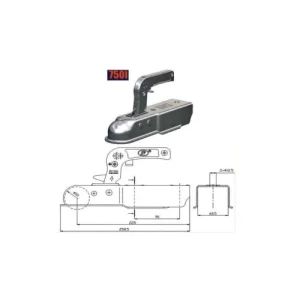 Cupla remorca 750 kg pentru ax patrat 60 mm  Cod:750I