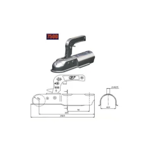 Cupla remorca 750 kg pentru ax rotund 60 mm  Cod: 750D