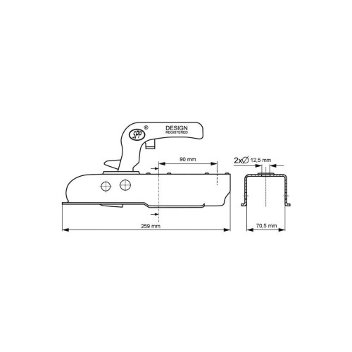 Cupla remorca 750 kg pentru ax patrat 70 mm Cod: 750J