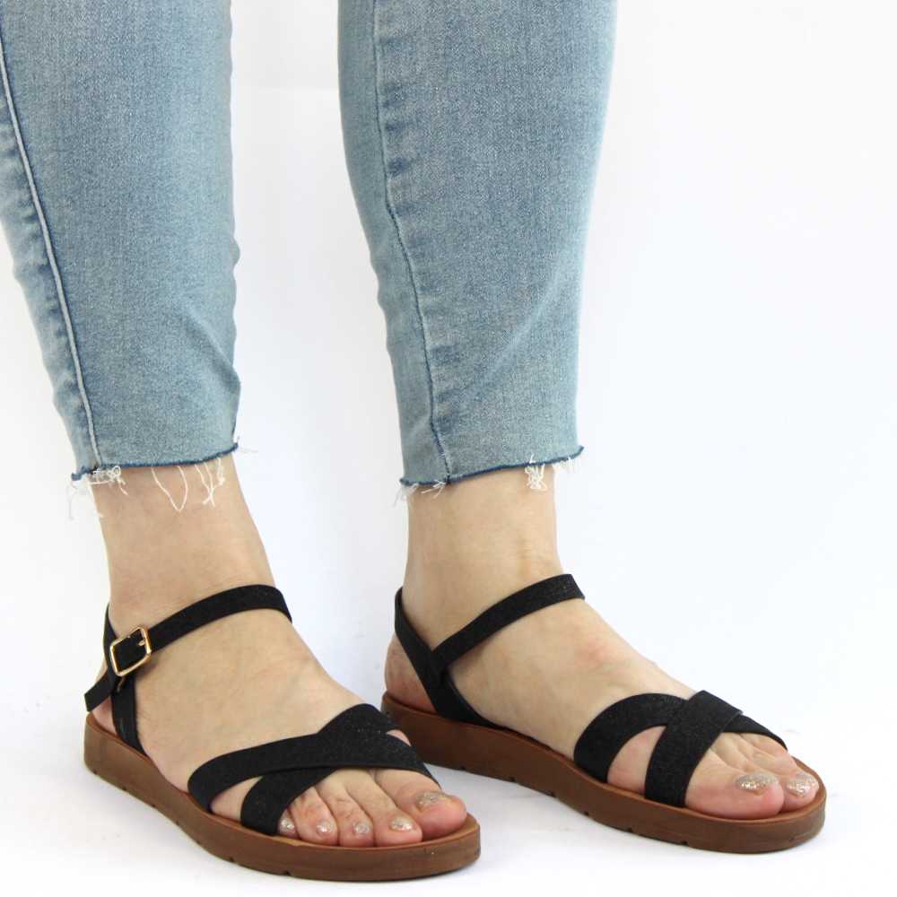 Sandale casual de dama cu bretele incrucisate PU-186-BLACK 2