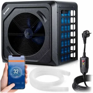 Pompa de caldura pentru piscina pana la 10 m³, afisaj LCD, Bluetooth, Wi-Fi, temperatura de functionare 10-43 °C, debit de apa 1, 50 m³/h, COP 5.17, 3 kW, neagra