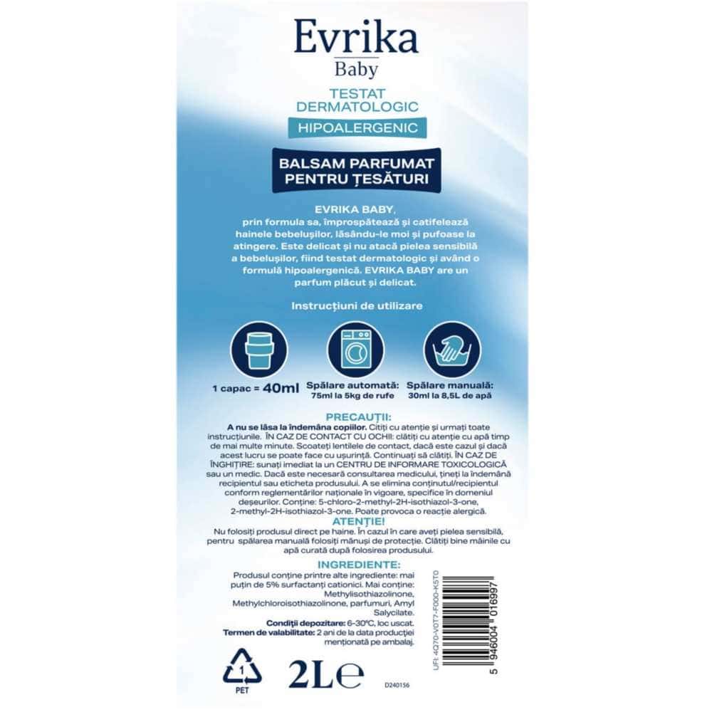 Balsam rufe Evrika, lichid, hipoalergenic, catifelare, 2 L, baby 2
