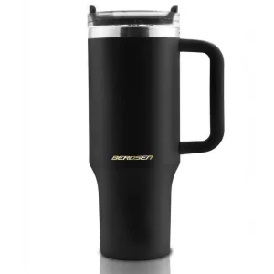 Cana termos, otel inoxidabil, capac 3 in 1, baut, gaura, pai, cu maner, mentinere cald si rece, inaltimea de 27 cm, 1180 ml, negru