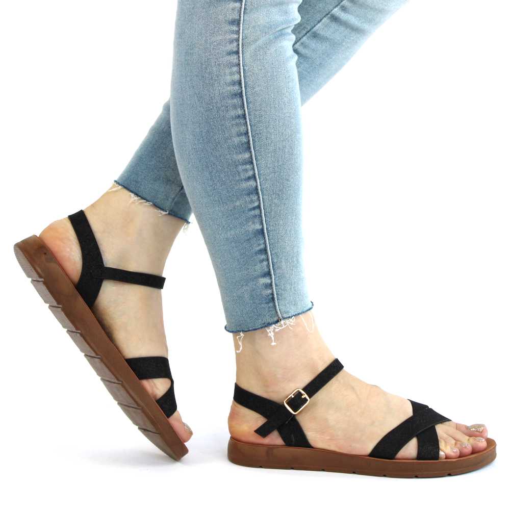 Sandale casual de dama cu bretele incrucisate PU-186-BLACK 5