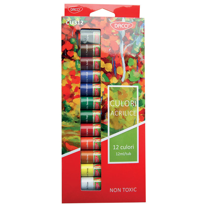 Culori acrilice, 12 ml, 12 culori/set, DACO