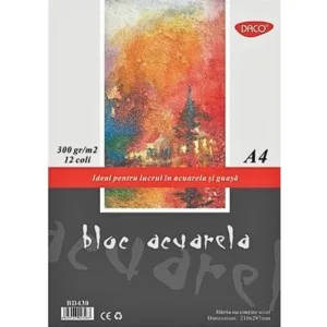 Bloc Acuarela A4, 300g/mp, 12 file, DACO
