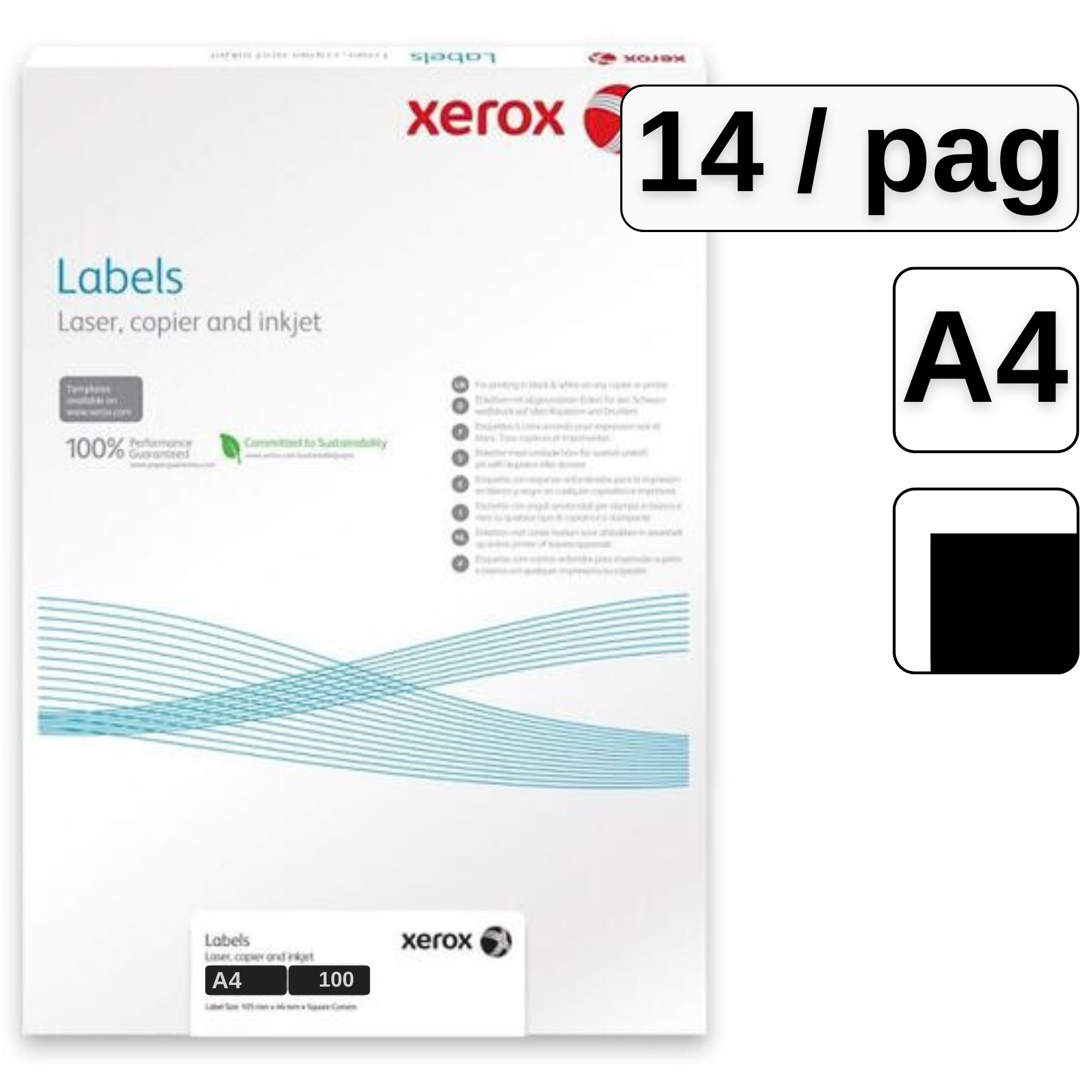 Etichete autocolante albe, colturi drepte, 14 buc/A4, 100 coli/top, XEROX