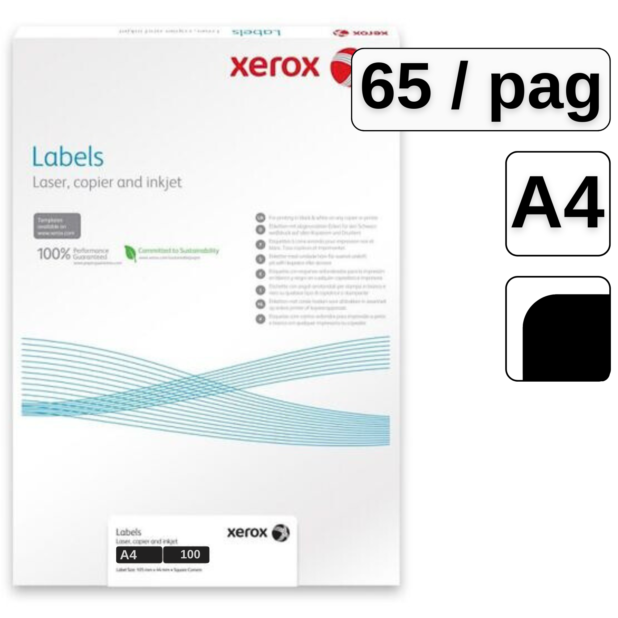 Etichete autocolante albe, colturi rotunde, 65 buc/A4, 100 coli/top, XEROX