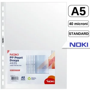 File protectie transparente, 40 microni, 100 buc/set, A5, NOKI
