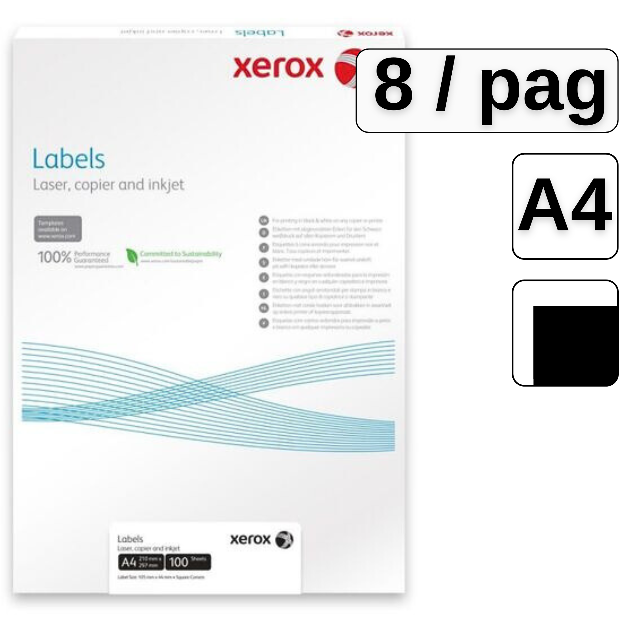 Etichete autocolante albe, colturi drepte, 8 buc/A4, 100 coli/top, XEROX