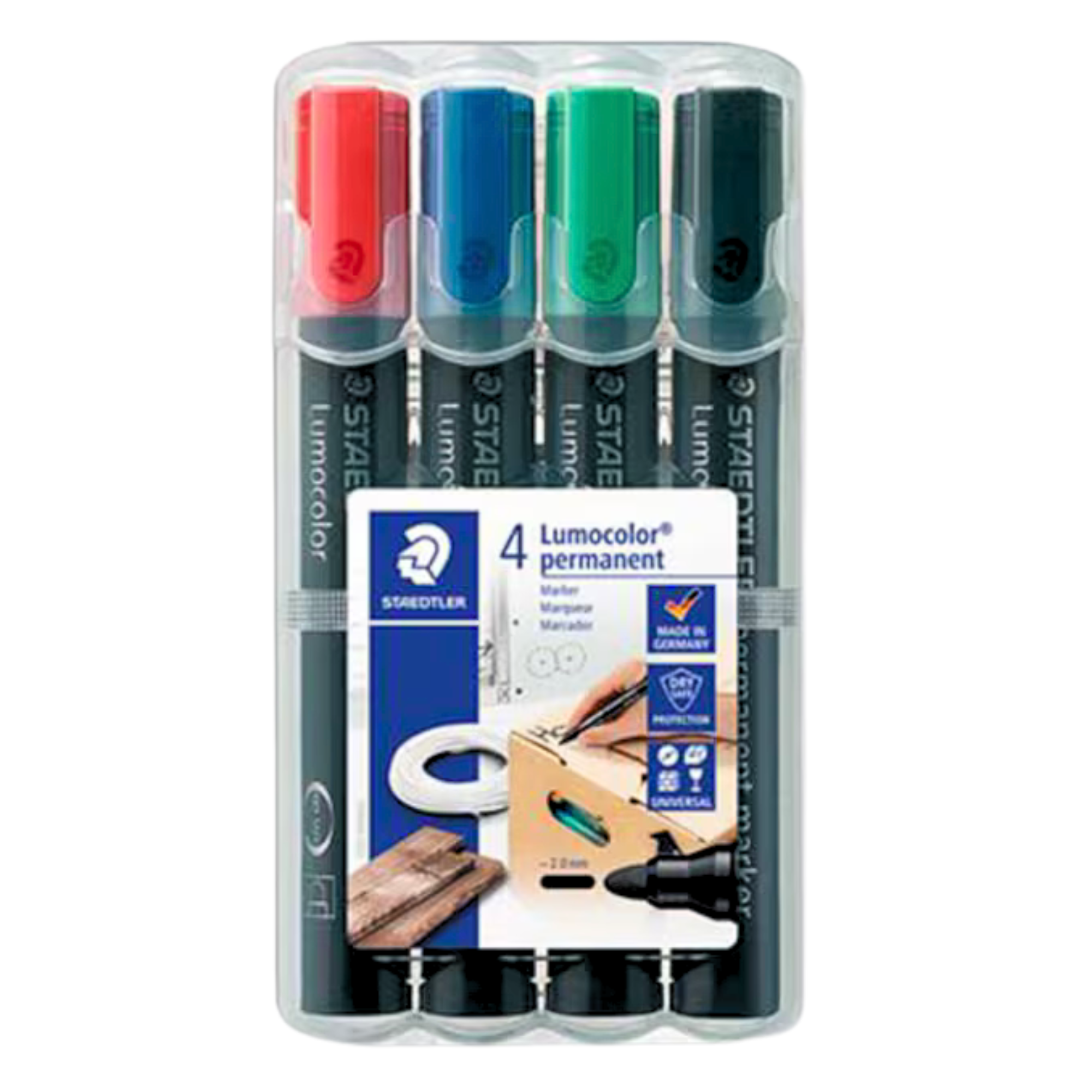 Marker permanent cu varf rotund 2 mm, STAEDTLER Lumocolor, 4 culori/set
