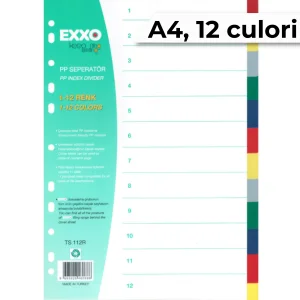 Separatoare plastic A4, 12 culori, EXXO