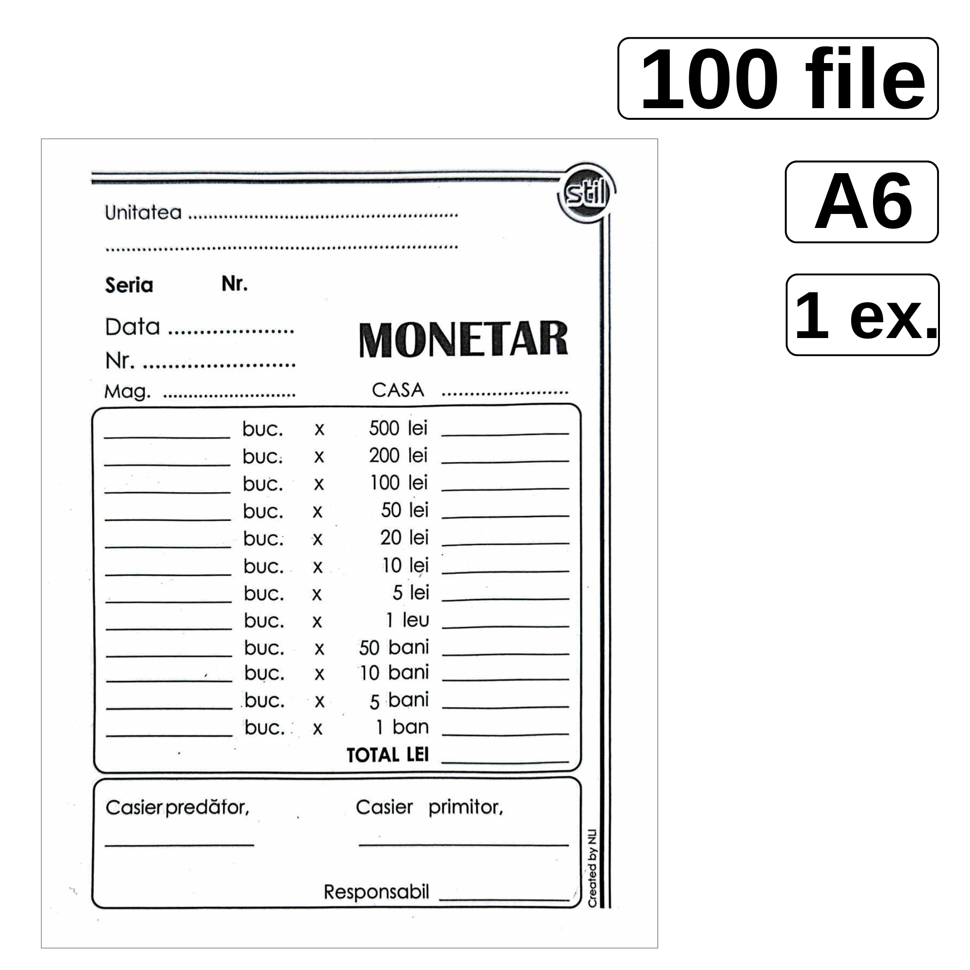 Monetar A6, 100 file/set