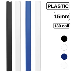 Baghete din plastic pentru legat documente, 15 mm, capacitate de legare 130 coli