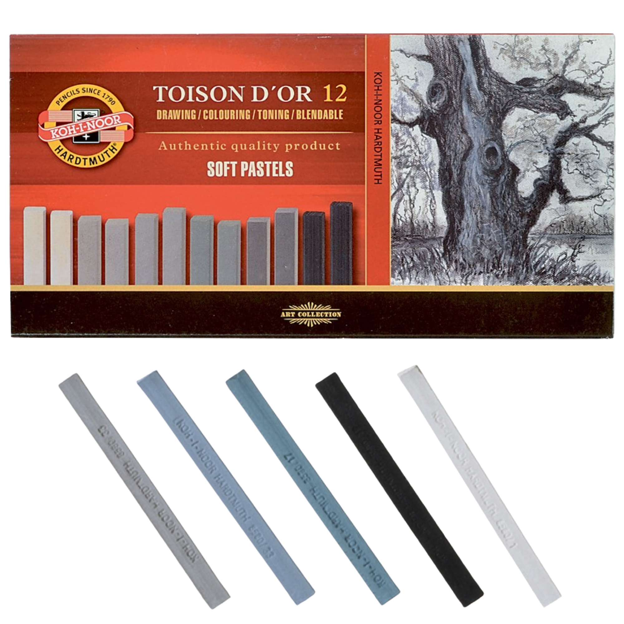 Set creta uscata patrata in nuante Gri, KOH-I-NOOR Toison D`Or 24 culori/set