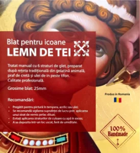 Blat icoana din tei 12x17 cm, tratat manual cu 6 straturi de glet traditional, grosime 2.5 cm