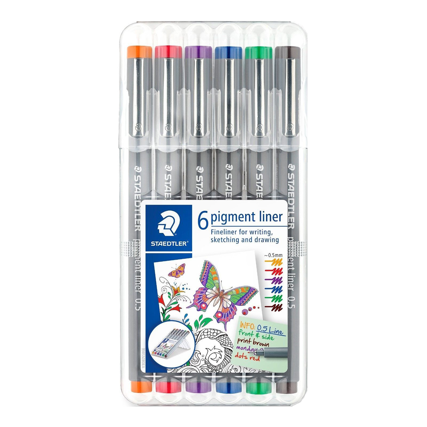 Pigment Liner 0.5 mm STAEDTLER, 6 culori/set