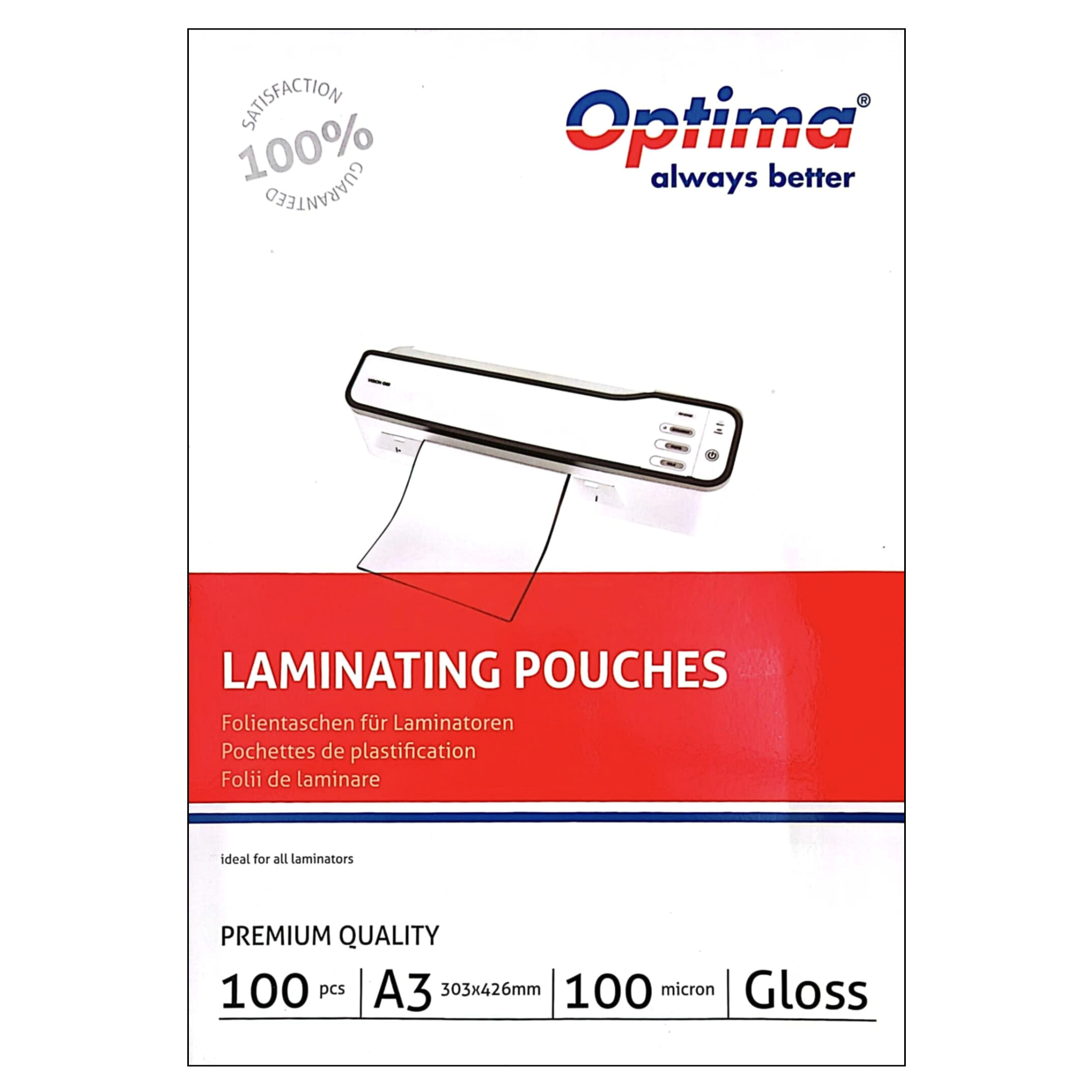 Folie laminare A3, 100 microni, 100 buc/top, OPTIMA