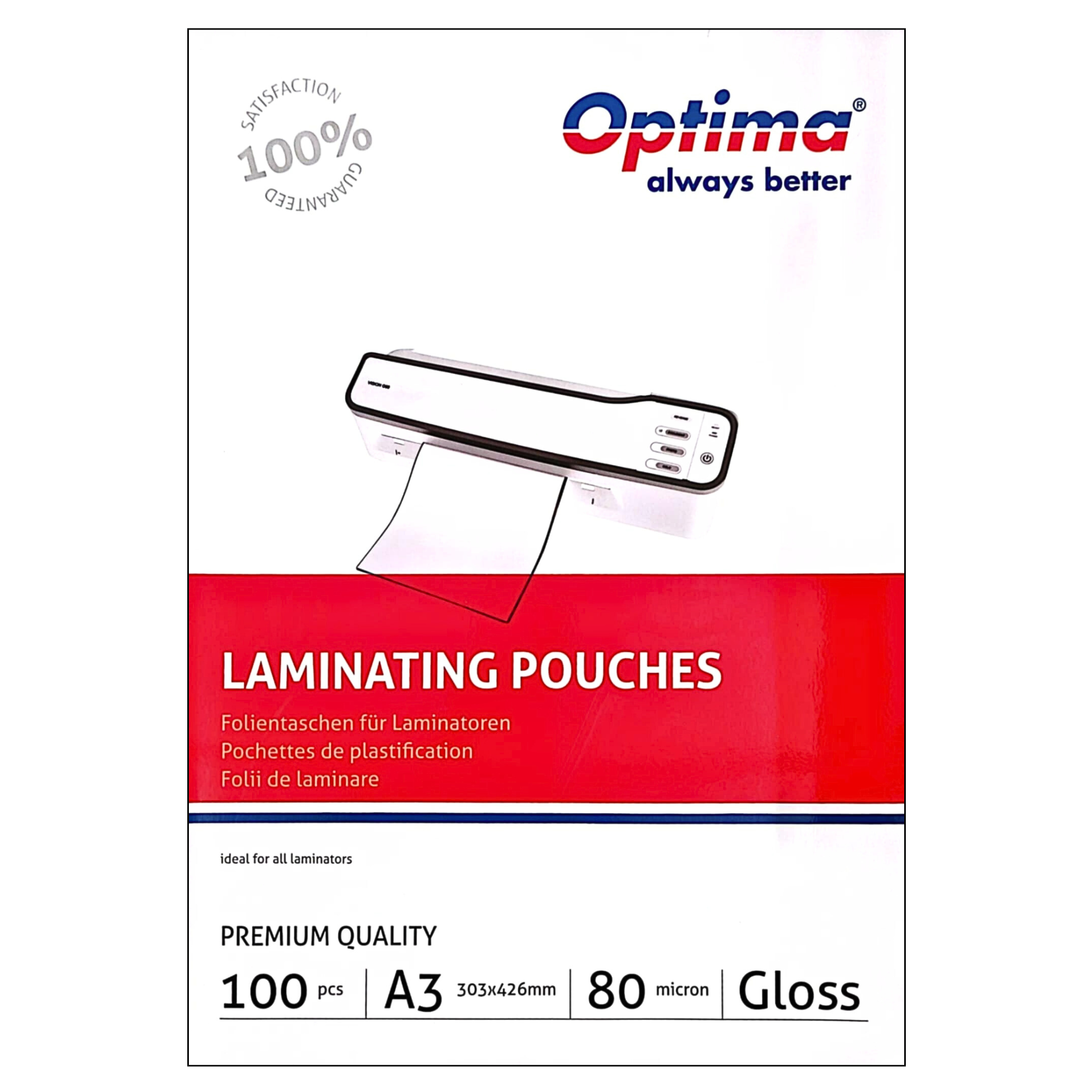 Folie laminare A3, 80 microni, 100 buc/top, OPTIMA