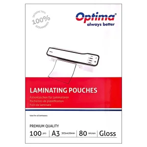 Folie laminare A3, 80 microni, 100 buc/top, OPTIMA