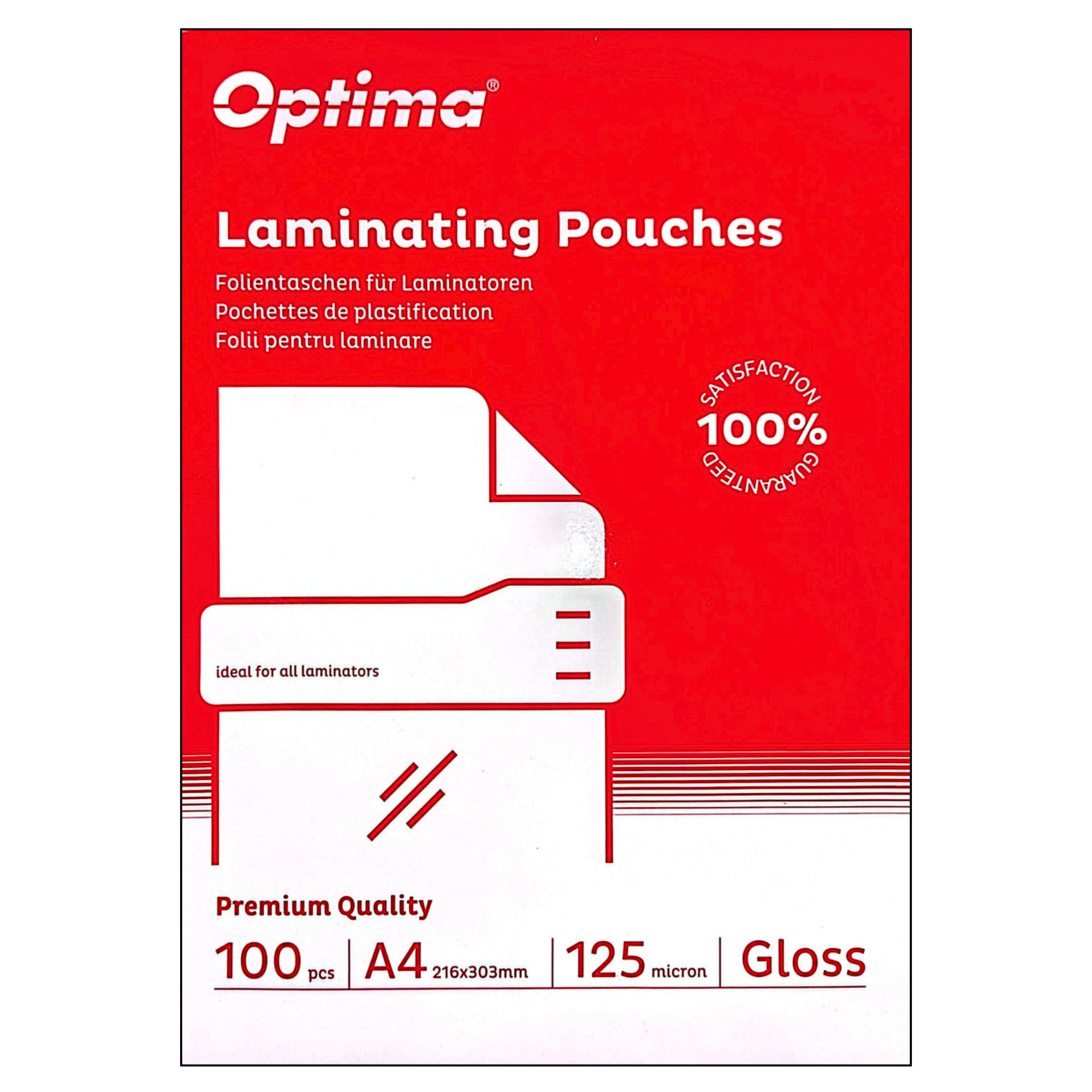 Folie laminare A4, 125 microni, 100 buc/top, OPTIMA