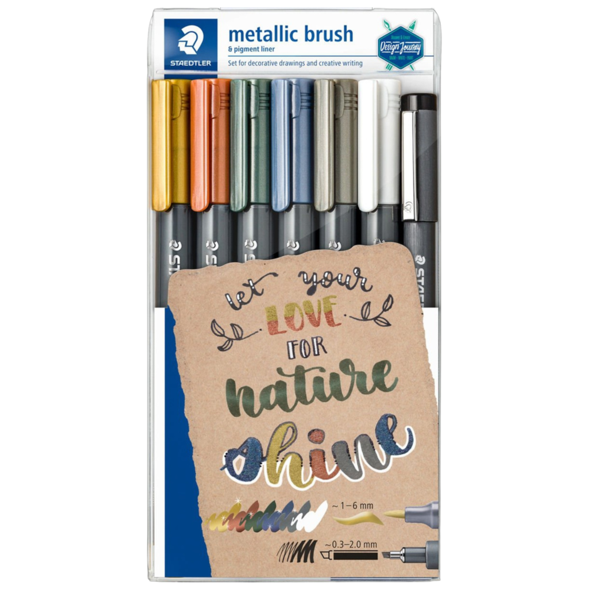 Marker caligrafie, culori metalizate, STAEDTLER, varf tip pensula, 7 culori/set