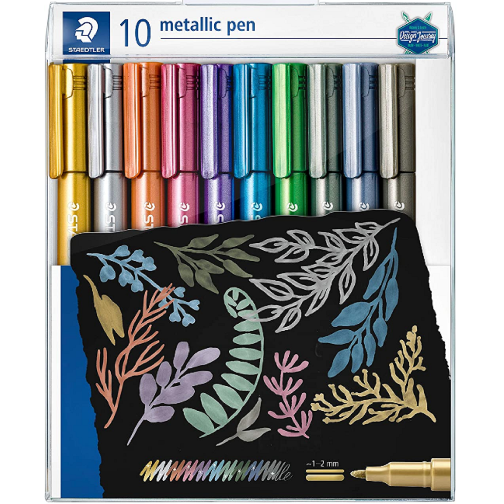 Marker caligrafie, culori metalizate, STAEDTLER, varf rotund, 10 culori/set