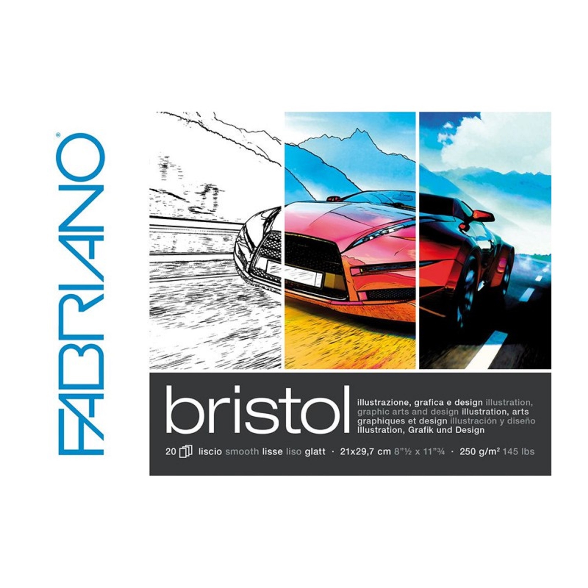Bloc de desen Grafica si Ilustratii A4, 250g/mp, 20 file, FABRIANO Bristol