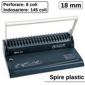 Aparat de indosariat cu spire din plastic max. 18 mm, capacitate perforare 8 coli, iBIND A8