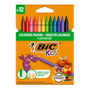 Creioane colorate cerate BIC Plastidecor, 12 culori/set